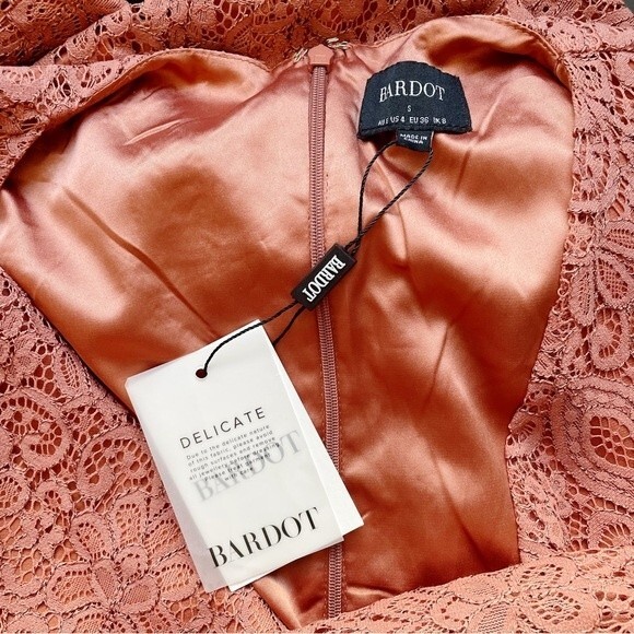 NWT Bardot Dress Isla Long Sleeve Lace Ruched Mini Copper Rose Size Small NEW - Picture 9 of 14